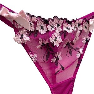 Agent Provocateur Thong Purple With Lavender Floral Embroidery Medium